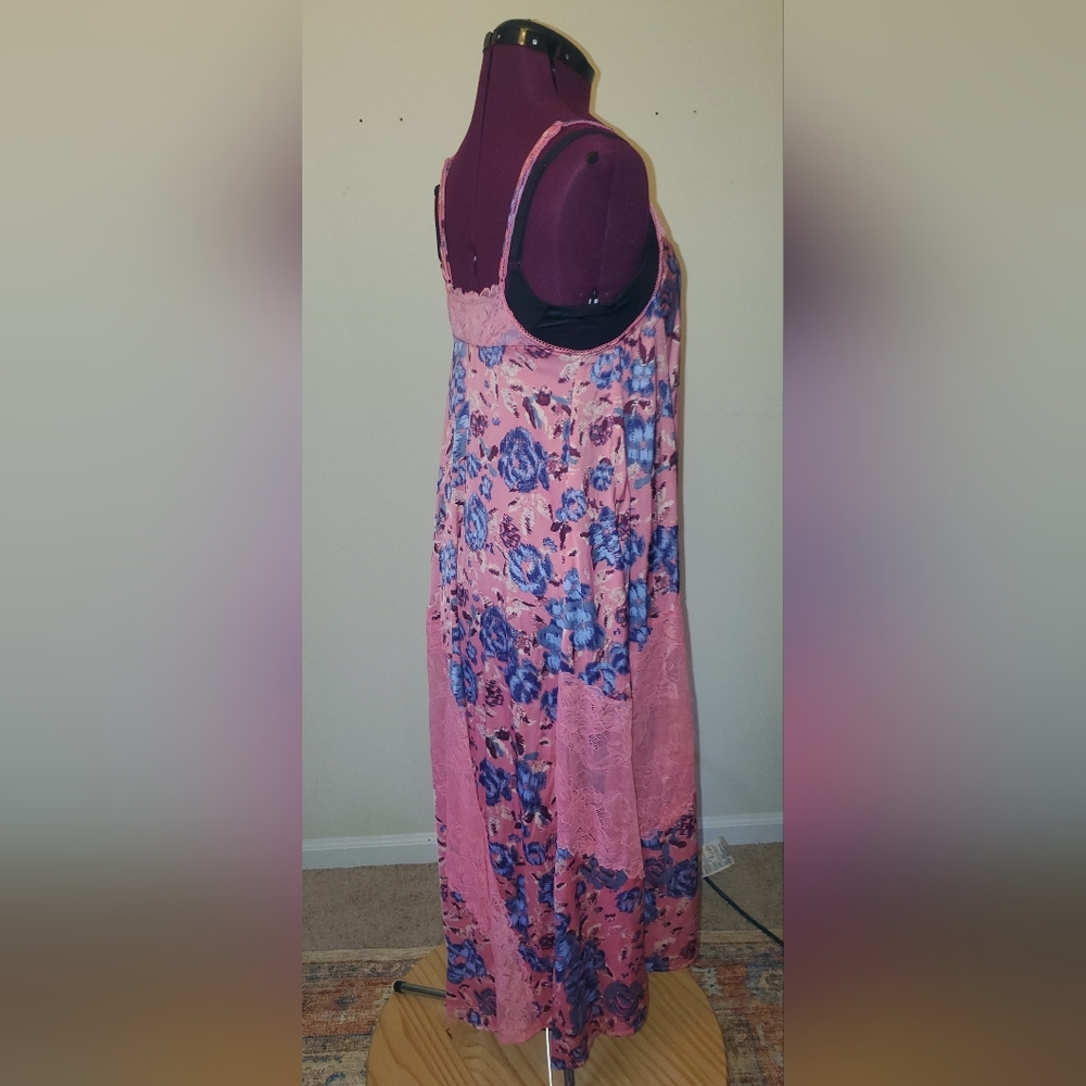 Intimately Free People First Date Pink Floral Lace-Trim Maxi Slip Dress Sz S - Picture 5 of 13